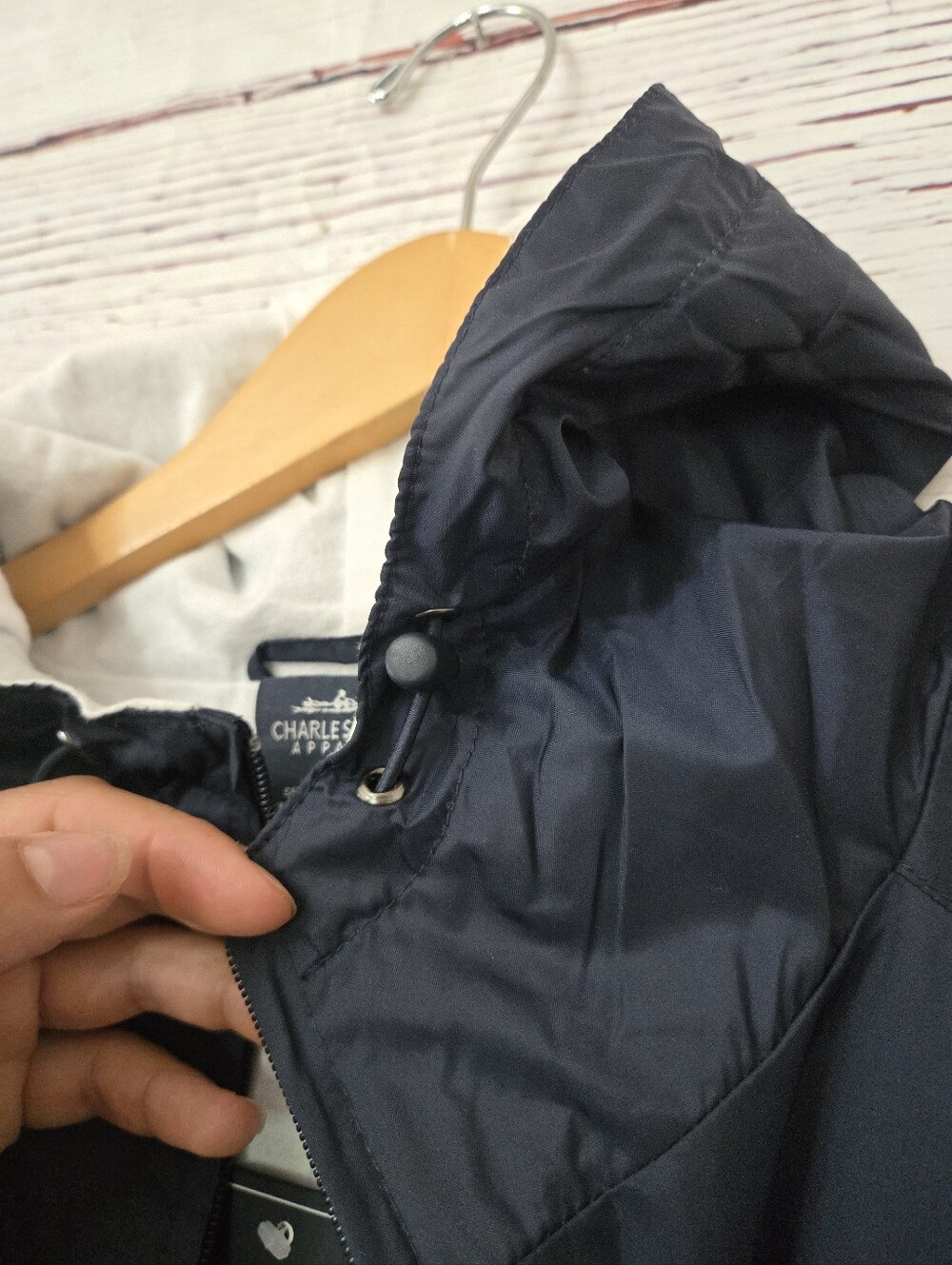 NWTCharles River Apparel Classic Pullover Rain Jacket Windbreaker XL  Navy Hoode - Picture 8 of 16